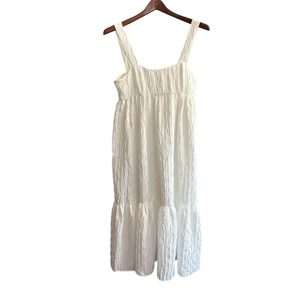 Zara Women's White Voluminous Textured Weave Midi Dress Size M - Picture 5 of 11